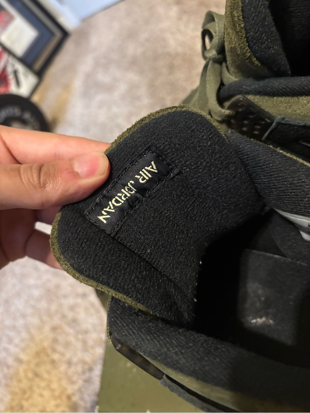 Jordan Olive Green and Black Suede Sneakers - Picture 3 of 6
